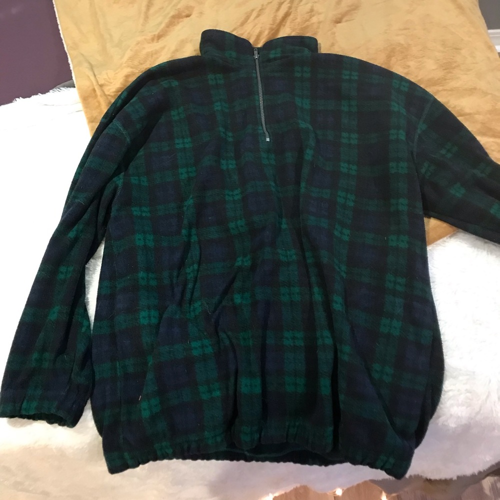 Green and blue plaid quarter zip